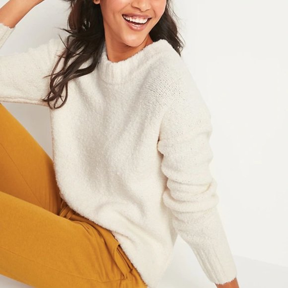 Old Navy Ivory Oversized Bouclé Crew-Neck Sweater - Picture 1 of 5